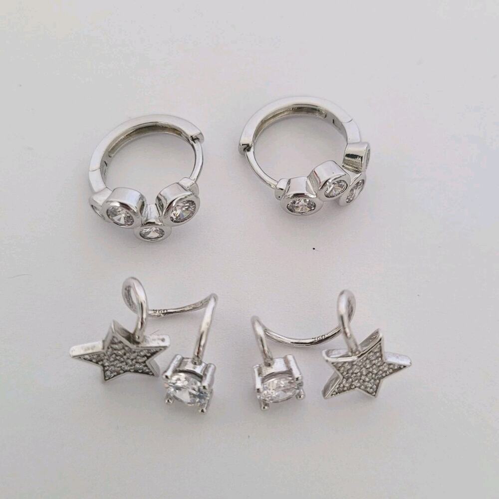Cuff Earrings Clip On Ear Clip Silver Tone Huggie Star Zirconia Quality Lot Of 2